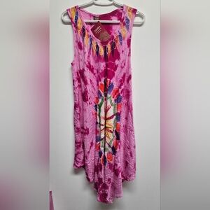 Nisha 100% Rayon Pink Multicolor Tie-Dye Summer Dress